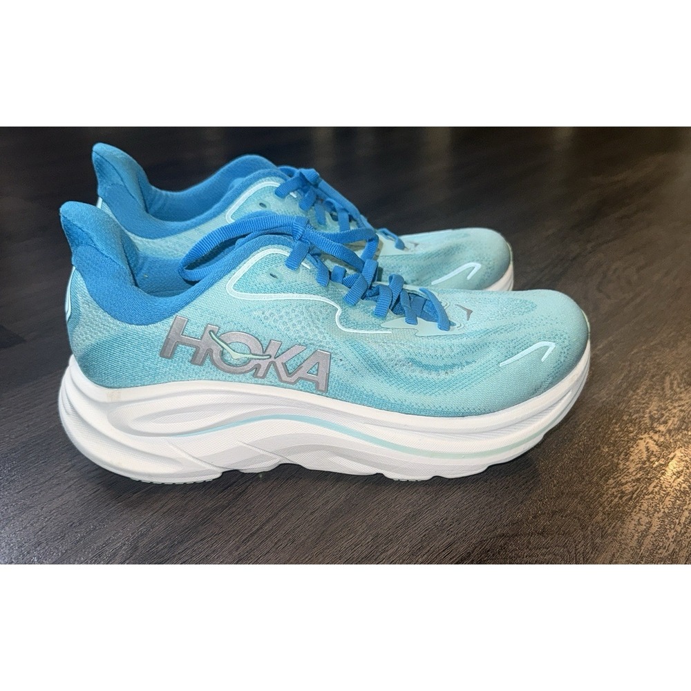 Hoka Clifton Women Blue Aqua Mesh Road Running Shoes Size 8.5D
